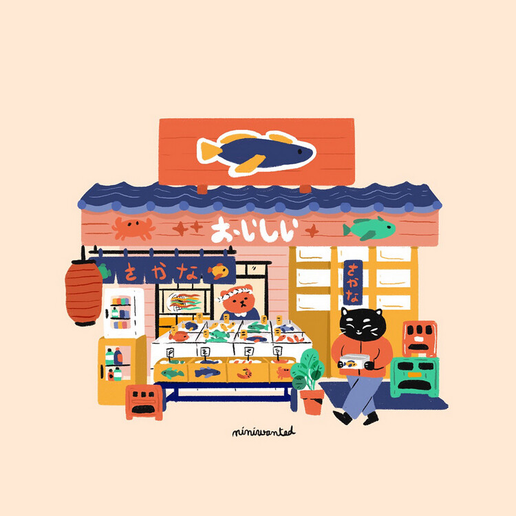 fish store 小店 萌插画 画师Jenny-Lelong作品