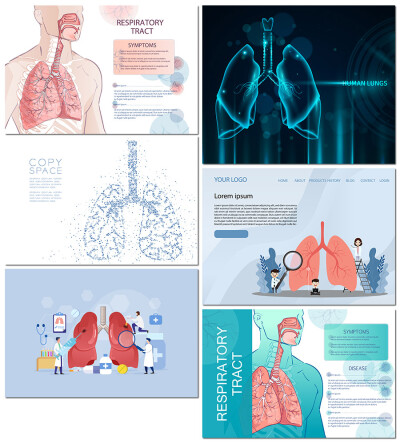 扁平肺部人体呼吸道解刨医疗医学科技感染扁平化插画海报设计模板