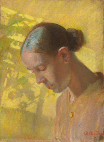 安娜·安彻（Anna Ancher，1859-1935）丹麦印象派女性画家，斯卡恩（Skagen）
画派代表人物，也是唯一来自本地的斯卡恩画家社团成员。作品多以北欧海滨城市的家庭日常生活为主题，她在作品中不断创新光色运用和构图布…