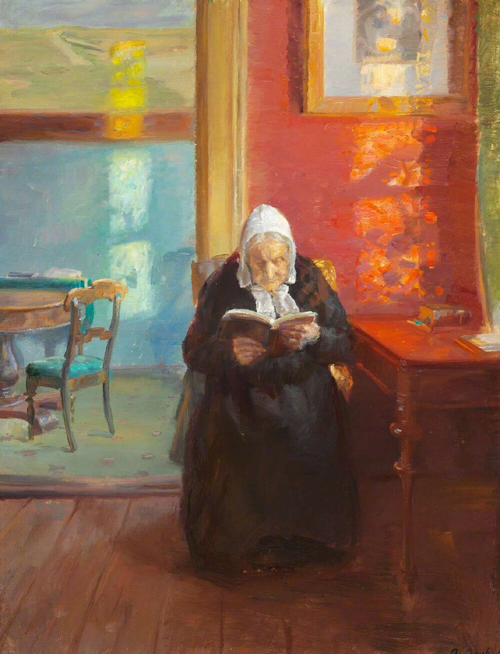 安娜·安彻（Anna Ancher，1859-1935）丹麦印象派女性画家，斯卡恩（Skagen）
画派代表人物，也是唯一来自本地的斯卡恩画家社团成员。作品多以北欧海滨城市的家庭日常生活为主题，她在作品中不断创新光色运用和构图布局。
她的丈夫迈克尔·安彻（Michael Ancher，1849-1927）也是丹麦著名画家，安娜是斯卡恩一家酒店老板的女儿，迈克尔是她的家庭教师，两人因绘画相识相恋。后来，安娜的声望超过了迈克尔。
安娜·安彻被认为是丹麦艺术的代表，是丹麦的骄傲，她和丈夫的画像被印在丹麦最大面值货币1000克朗上面。