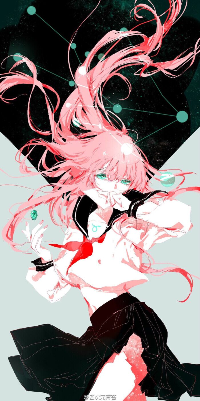 金牛座动漫女孩粉发绿眸