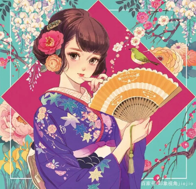 插画师マツオヒロミ的作品整个画面就像是一个花花世界，少女们则像是这花花世界中纷飞的花蝴蝶