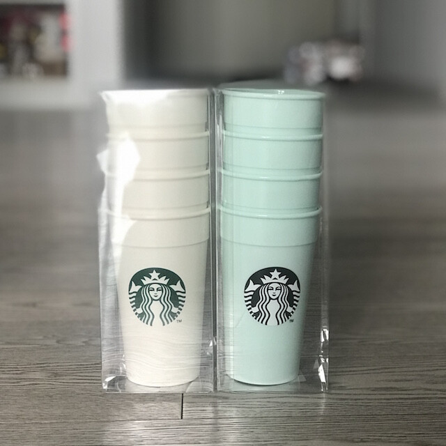 Starbucks星巴克韩国logo女神塑胶水杯整组送杯袋两色入单组价