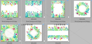夏季水彩简笔画风格花园花卉叶片装饰背景图案PNG设计素材png394