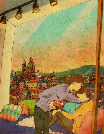 韩国插画师Puuung的作品《爱是,》
