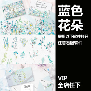 小清新手绘紫蓝色花朵花卉植物贺卡海报装饰PNG设计素材png396