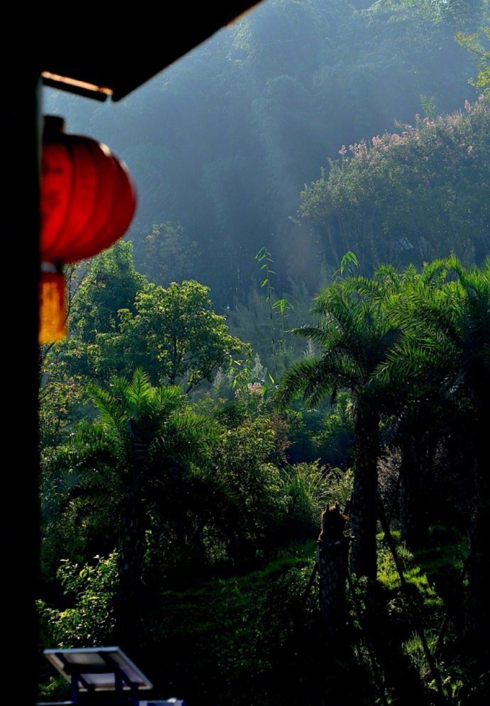 鸟声幽谷树，山影夕阳村。