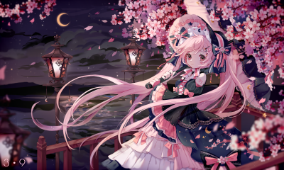 樱初音 夜桜 画师：西名◇にしな （p id=3500194）id=79989442