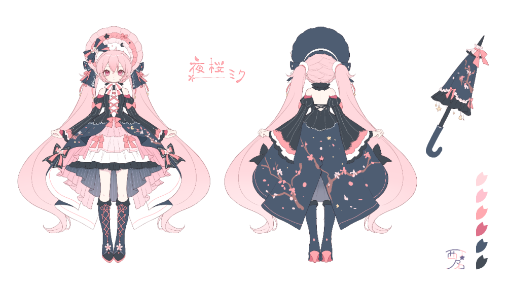 樱初音 夜桜 画师：西名◇にしな （p id=3500194）id=79989442