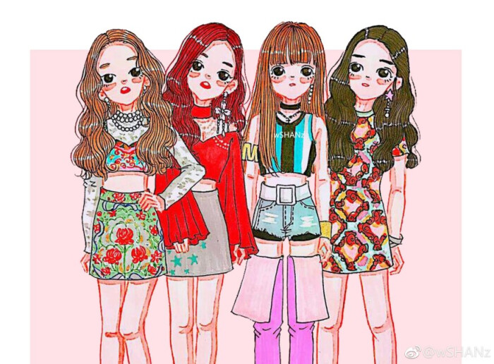 blackpink插画可爱四人图片