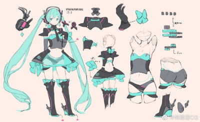 一组初音角色设计图参考 ​