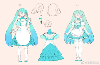 一组初音角色设计图参考 ​