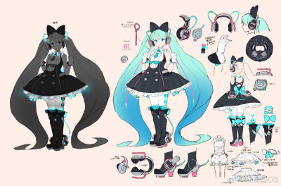 一组初音角色设计图参考 ​