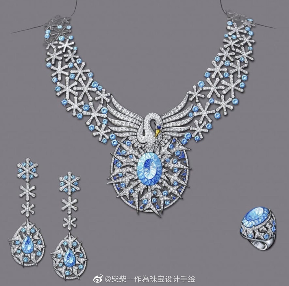 珠宝手绘珠宝设计欣赏
from：giseleartisjewellerydesign ​