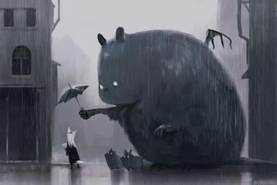 治愈壁纸 意境 可爱的巨大动物 日本插画师:もの久保