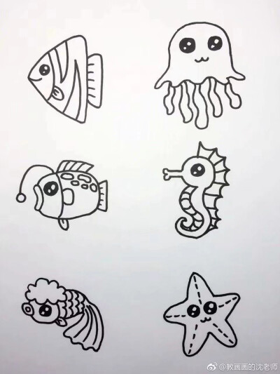 海底世界大海小鱼珊瑚简笔画！
作者： 教画画的沈老师