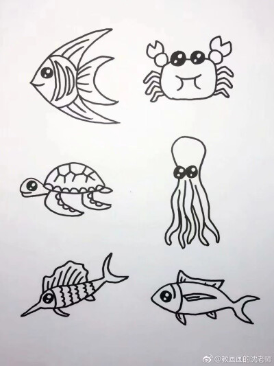 海底世界大海小鱼珊瑚简笔画！
作者： 教画画的沈老师
