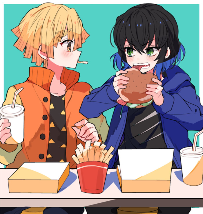 鬼灭之刃伊之助和善逸去好吃饭了