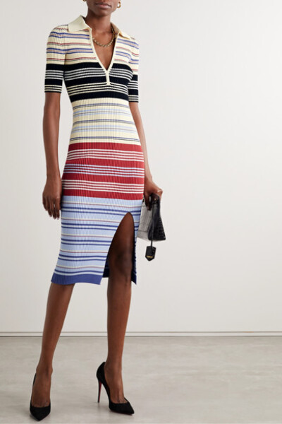 
Joseph Altuzarra 制衣的终极目标，是要打造出让穿者倍感自信的服饰。这款 “Barkers” 连衣裙正是如此佳作，它以手感厚实的罗纹针织面料制成，可巧妙烘托你的玲珑曲线。单品首发于 2020 春夏大秀，彩条织纹缤纷多…