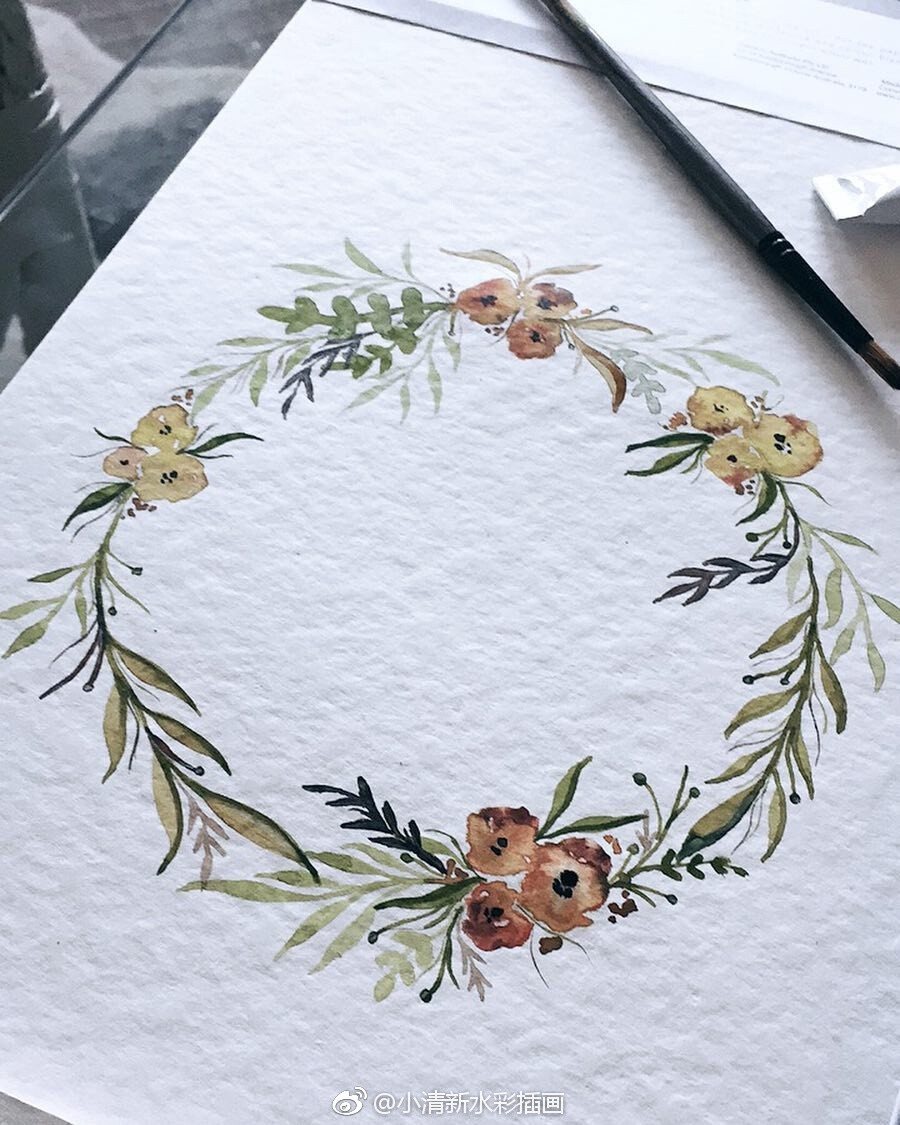 一组水彩花环作品~ ins：pizzlepaints （转）
