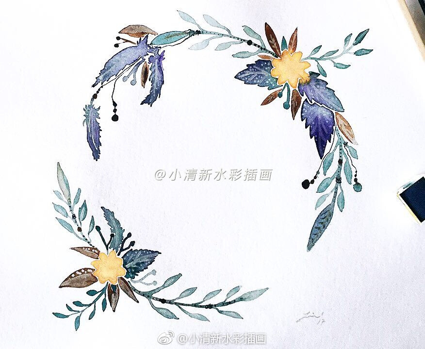 一组水彩花环作品~ ins：pizzlepaints （转）