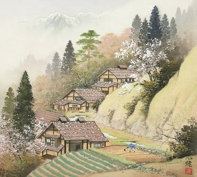 水彩画：日本艺术家小岛光径( Koukei Kojima )山水画作品