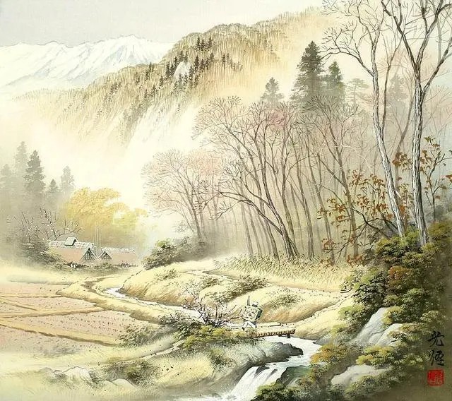 水彩画：日本艺术家小岛光径( Koukei Kojima )山水画作品