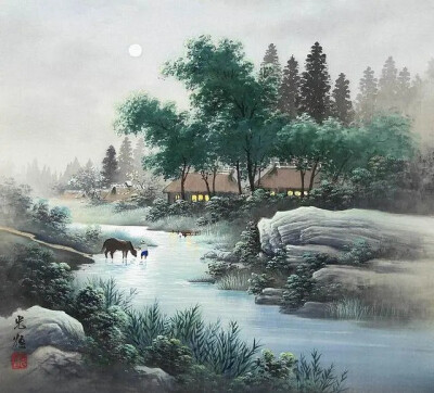 水彩画：日本艺术家小岛光径( Koukei Kojima )山水画作品