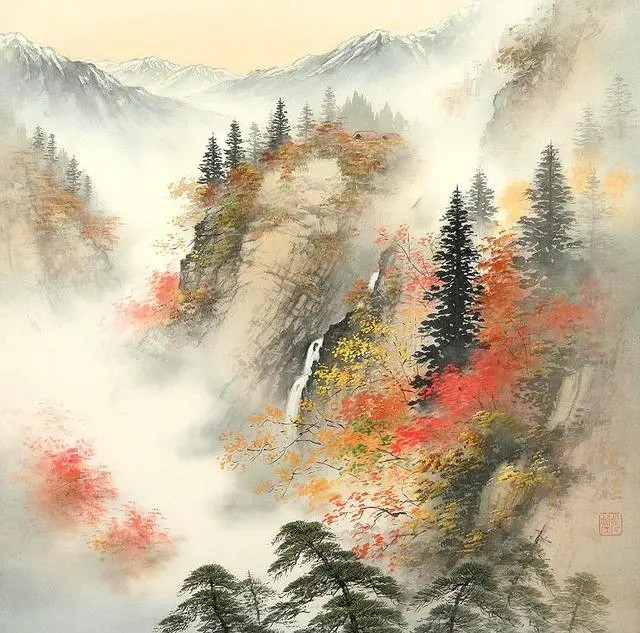 水彩画：日本艺术家小岛光径( Koukei Kojima )山水画作品