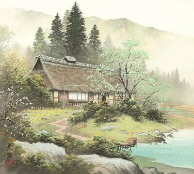 水彩画：日本艺术家小岛光径( Koukei Kojima )山水画作品