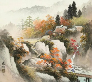 水彩画：日本艺术家小岛光径( Koukei Kojima )山水画作品