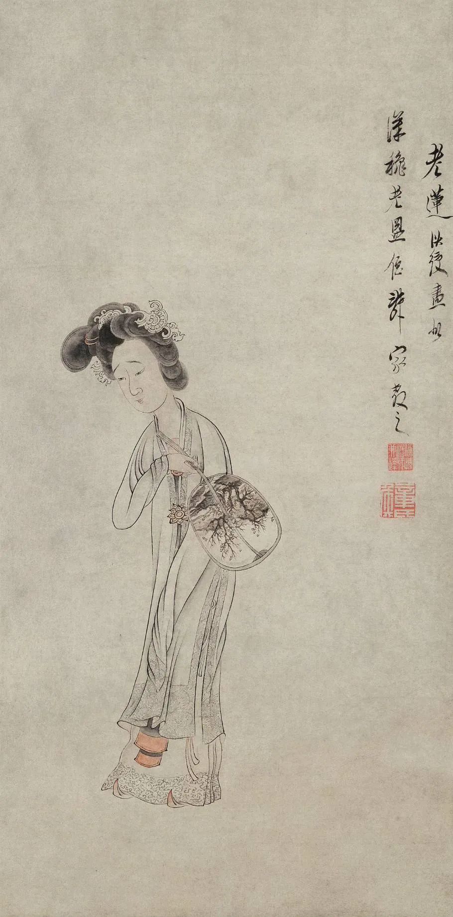 陈洪绶拈花仕女图上海博物馆藏