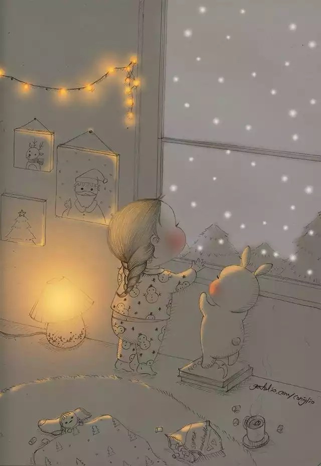 萌哒哒的小女孩与小兔子，快来画吧-韩国画家tokkiinmilano