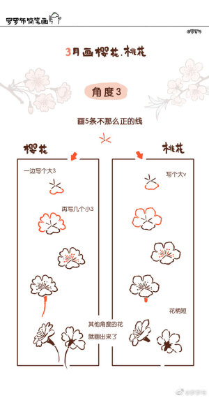 画几笔写几个字，就可以赏樱花，赏桃花
就能看见花花小姐姐了～

作者@罗罗布

#罗罗布简笔画#  ​