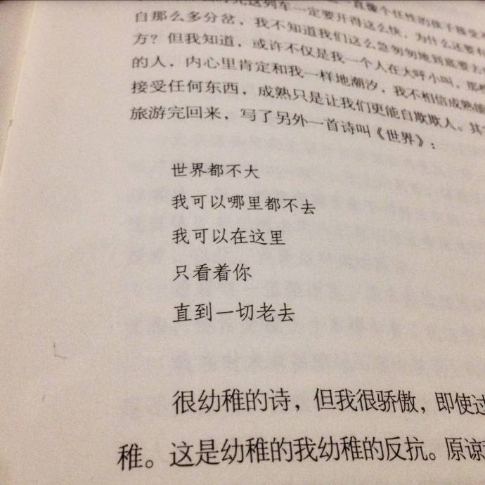 世界都不大 我可以哪里都不去 我可以在这里 只看着你 直到一切老去——蔡崇达《皮囊》