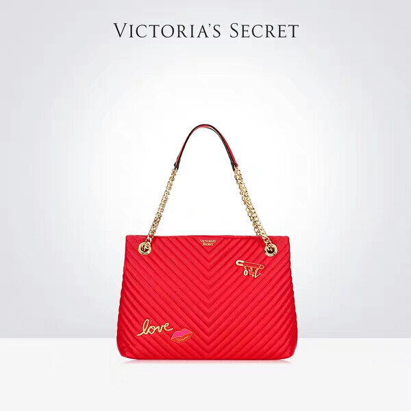 维多利亚的秘密 绯红色V字缝线时尚休闲女士手提包