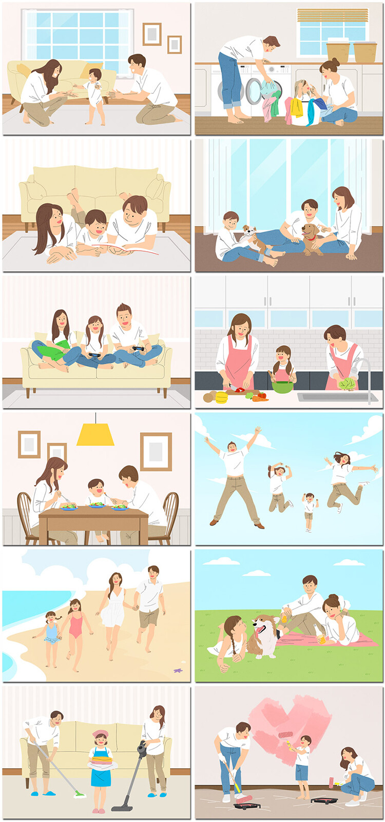 家庭聚会父母亲子孩子旅游生活手绘卡通插图画海报设计PS模板素材