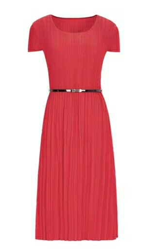Koradior/珂莱蒂尔 品牌女装2019夏装新款红色修身雪纺短袖连衣裙