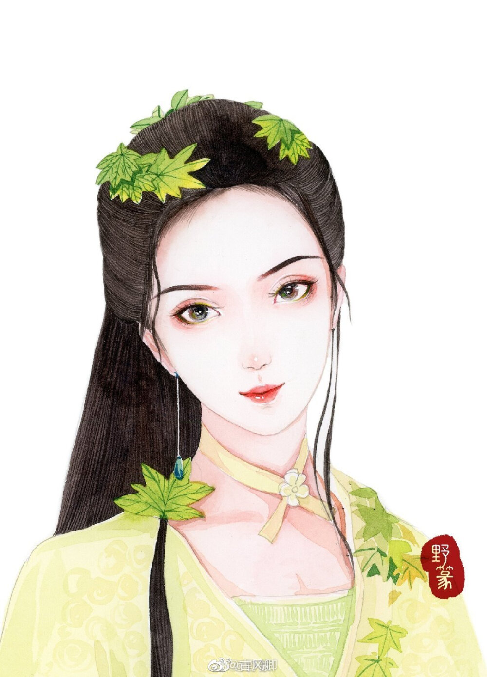 古风水彩人物插画古装美人系列