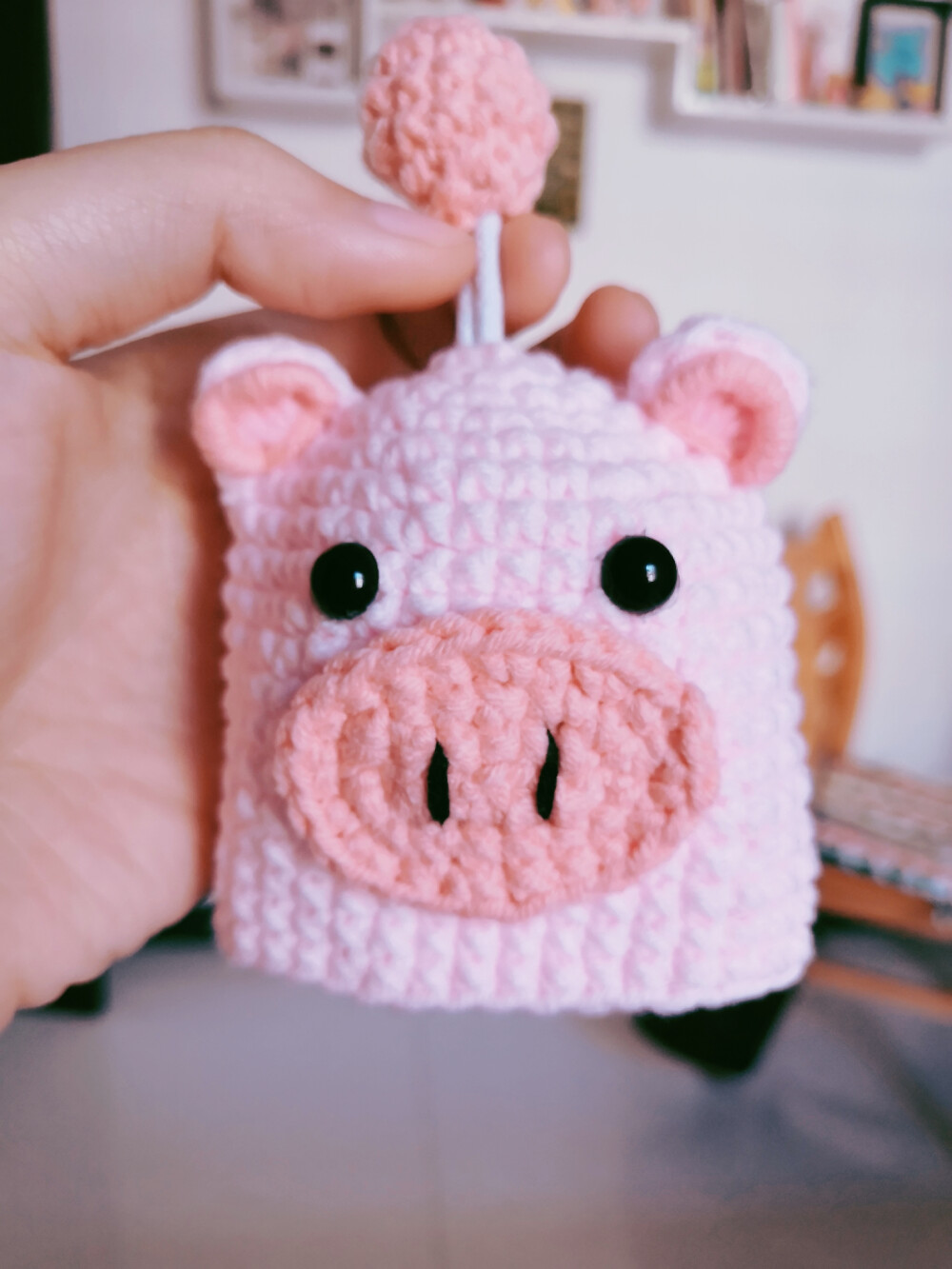 小猪钥匙包，钩针