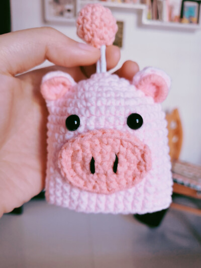 小猪钥匙包，钩针