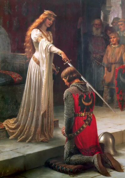 英国维多利亚时代画家Edmund Blair Leighton，画笔下鲜活的中世纪场景，画中美丽的公主佩戴的环形王冠。