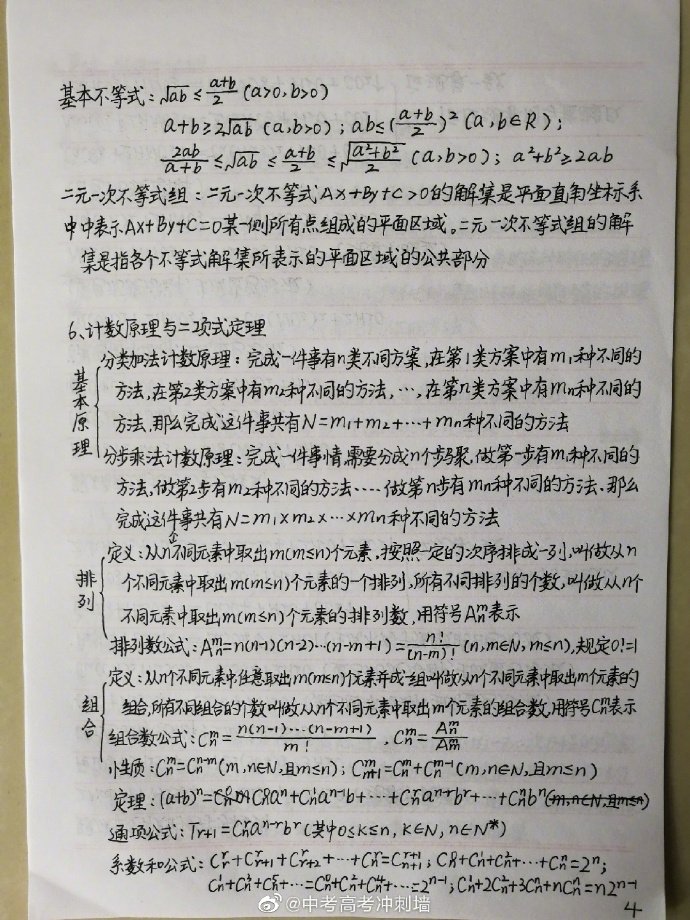 高中所有的数学重点考点总结，高中三年都用得着！cr：中考高考冲刺墙