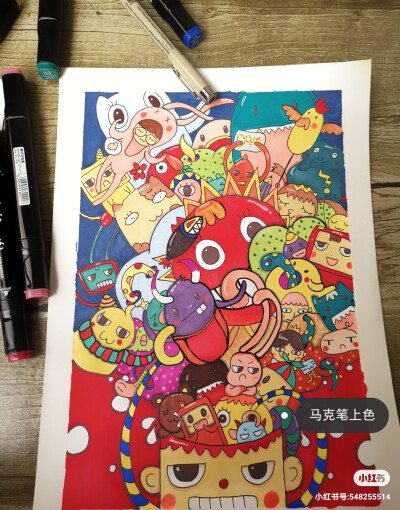 临摹网上一位插画师的作品 忘记是谁了 如果你们知道 也可以告诉我哈
原画的作品应该是电脑手绘板画的吧 颜色很鲜艳 很好看 一看就爱了
我只能尽自己最大的努力去还原啦
