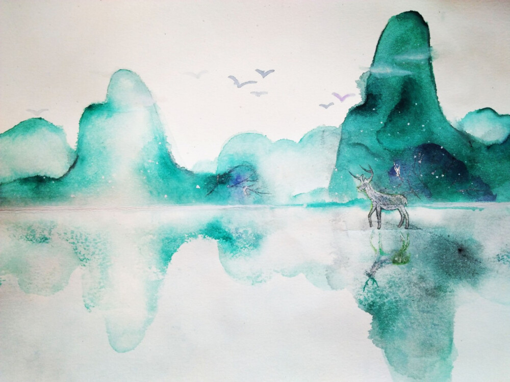 伊始手绘美少女美少年意境插图水彩