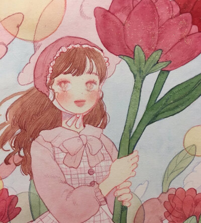 自于韩国的插画师폼이（ ins：fommy__y ）的彩铅插画作品。作品配色明快丰富的彩铅女孩，线条简单却充满萌感。