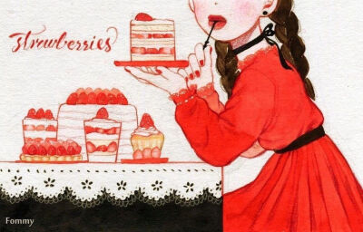 自于韩国的插画师폼이（ ins：fommy__y ）的彩铅插画作品。作品配色明快丰富的彩铅女孩，线条简单却充满萌感。