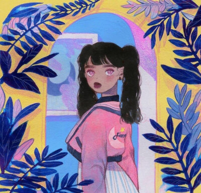 来自于韩国的插画师폼이（ ins：fommy__y ）的彩铅插画作品。作品配色明快丰富的彩铅女孩，线条简单却充满萌感。