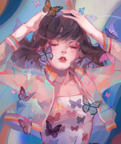 糖果版甜蜜的人物插画配色，处处张扬着青春的气息。by：nayu_illust