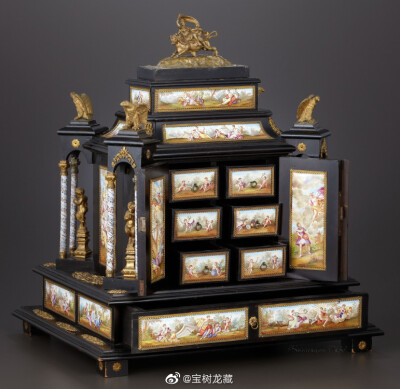 欧洲古董桌面收纳柜•黄金珐琅象牙镶嵌 ​​​